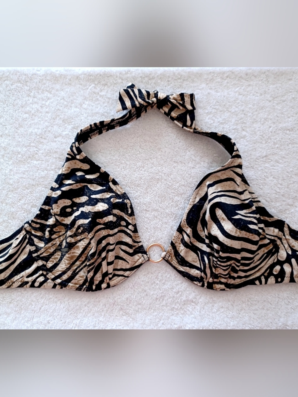 Lascana Zebra Print Halter Bikini Top, Size 36D